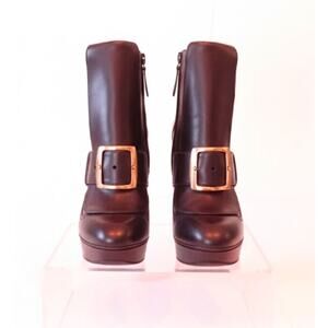 Alexander McQueen Brass Box Buckle Wrap Platform Ankle boots 38.5 NIB 1,890